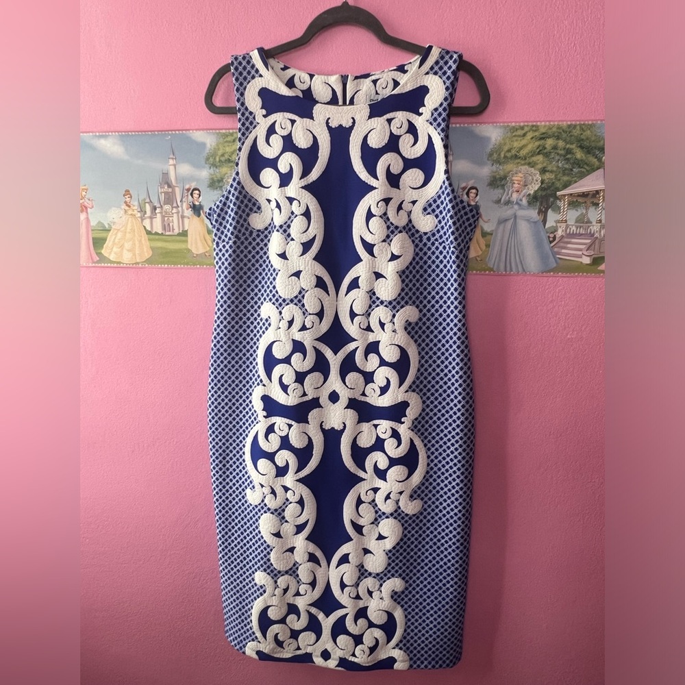 Shelby & Palmer Blue White Sleeveless Shift Dress